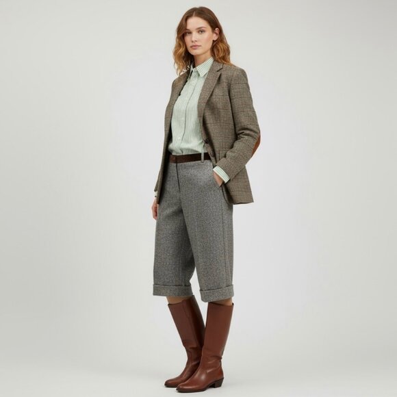 NWT D&G Dolce & Gabbana Short Capri Pants Sz 4 Brown Wool Tweed Cuffed Preppy - Picture 13 of 13